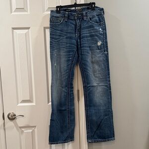 Affliction (Cooper) Men's Distressed Blue Bootcut Jeans